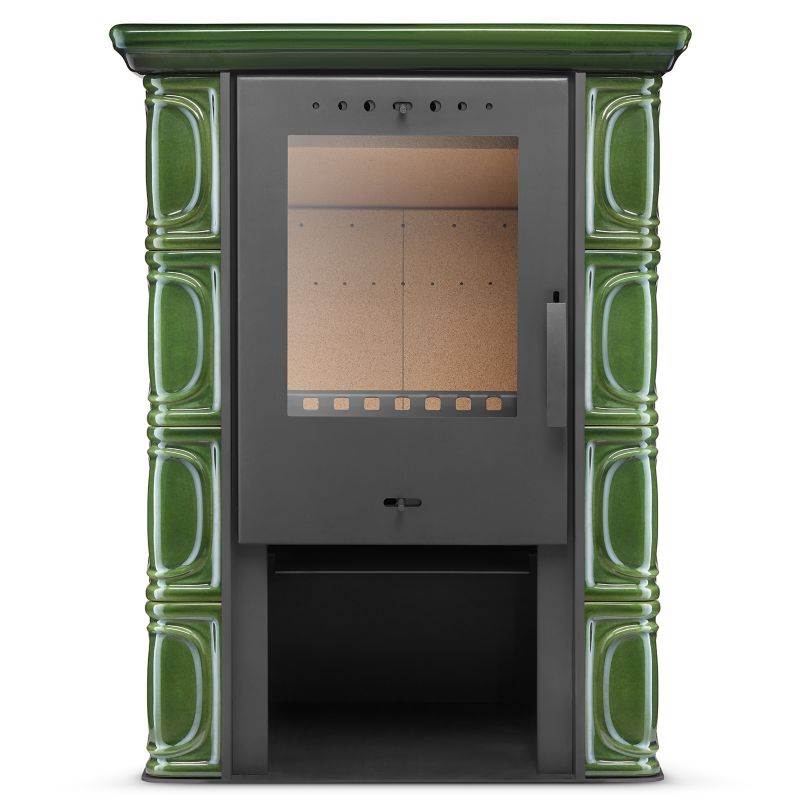 Flama Eldur keramisk kakkelovn i olivengrøn – fritstående pejskoza, 10 kW