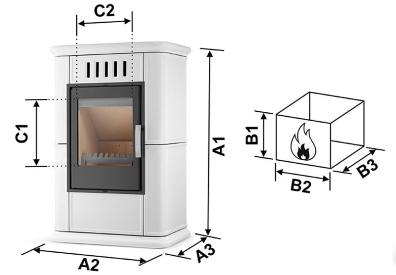 Kakkelovn OLBIA 6,3 kW 76x51x115 cm