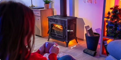 Støbejernsbrændeovn HELIOS 10kW 63x63 cm Sort