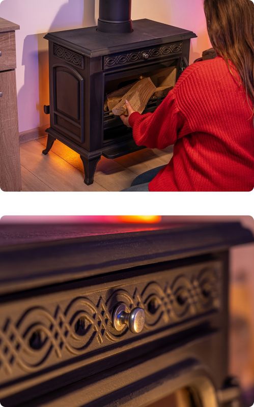 Støbejernsbrændeovn HELIOS 10kW 63x63 cm Sort