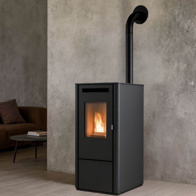 Ferretti Milano Pilleovn 9.5 kW Sort Italiensk Elegant Automatisk Varmeløsning