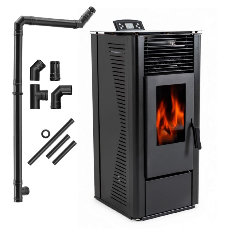 Pilleovn 10 kW med Wi-Fi og Termostat Sort