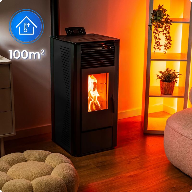Pilleovn 10 kW med Wi-Fi og Termostat Sort