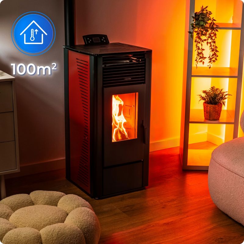 Pilleovn 10 kW med Wi-Fi Rød | 5906765561334