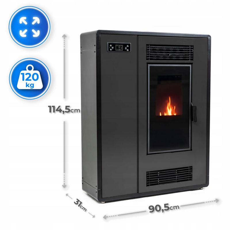 Pilleovn 12 kW Sort med Wi-Fi og Termostat