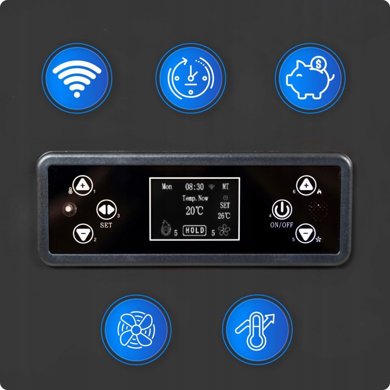 Pilleovn 12 kW Sort med Wi-Fi og Termostat
