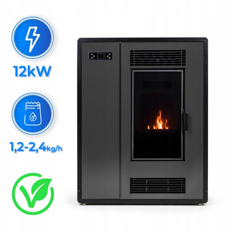 Pilleovn 12 kW Sort med Wi-Fi og Termostat