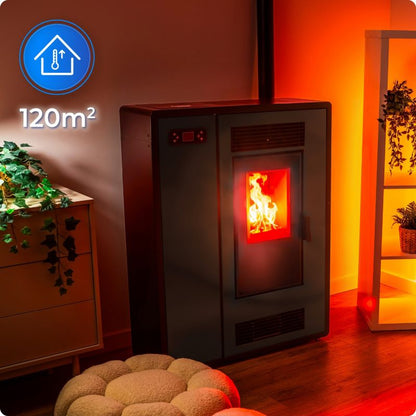 Pilleovn 12 kW Sort med Wi-Fi og Termostat