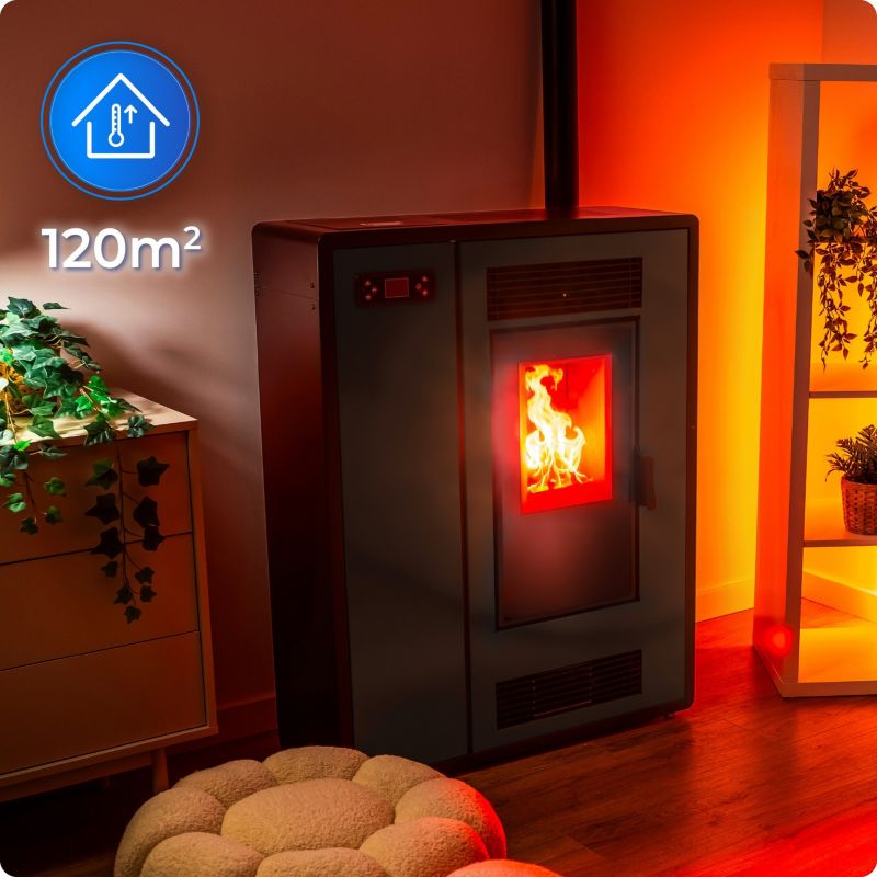 Pilleovn 12 kW Sort med Wi-Fi og Termostat
