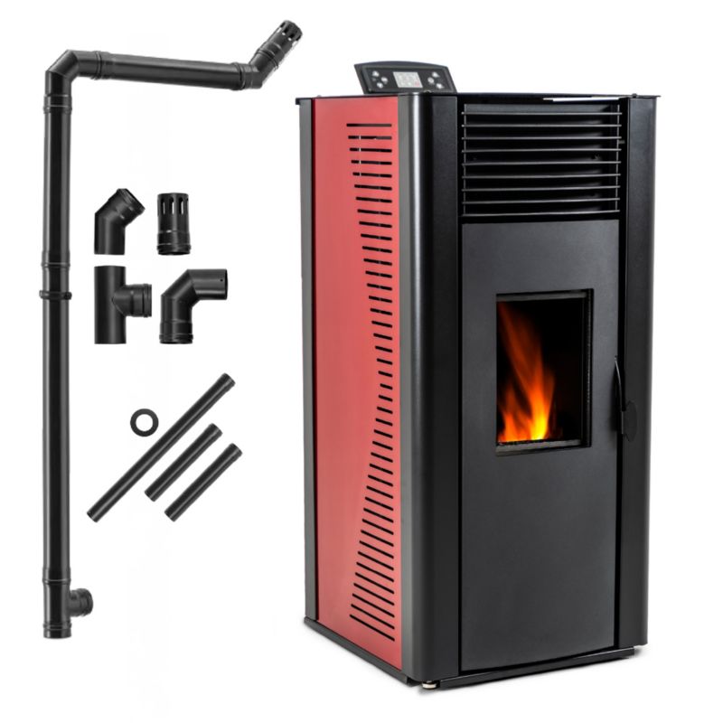 Pilleovn VAYNE-RED 12 kW med Vandkappe Rød