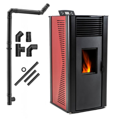 Pilleovn VAYNE-RED 12 kW med Vandkappe Rød