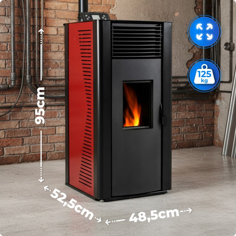 Pilleovn VAYNE-RED 12 kW med Vandkappe Rød