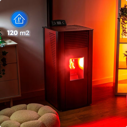 Pilleovn VAYNE-RED 12 kW med Vandkappe Rød