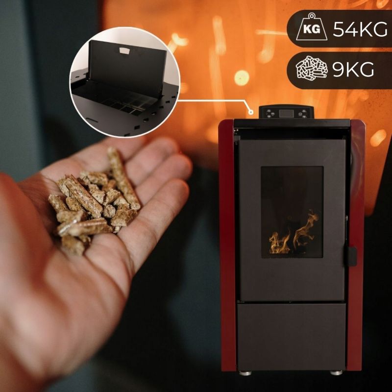 Pilleovn 6,3 kW Fritstående med Wi-Fi Rød LEYLA-RED
