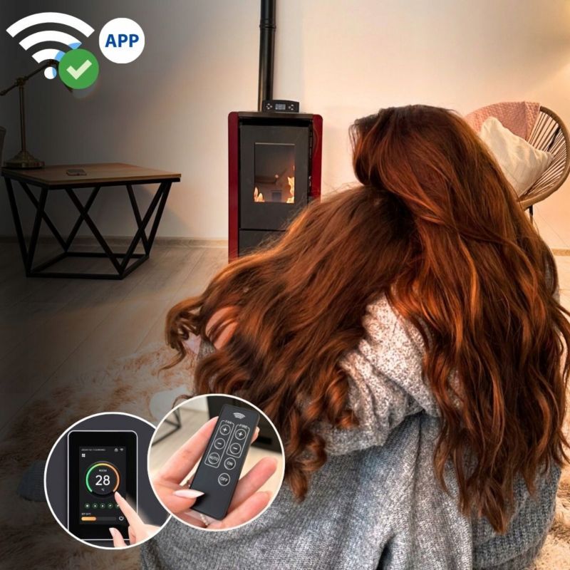 Pilleovn 6,3 kW Fritstående med Wi-Fi Rød LEYLA-RED