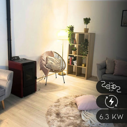 Pilleovn 6,3 kW Fritstående med Wi-Fi Rød LEYLA-RED
