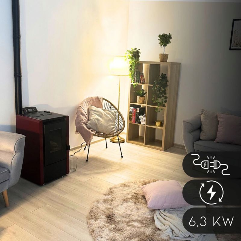 Pilleovn 6,3 kW Fritstående med Wi-Fi Rød LEYLA-RED