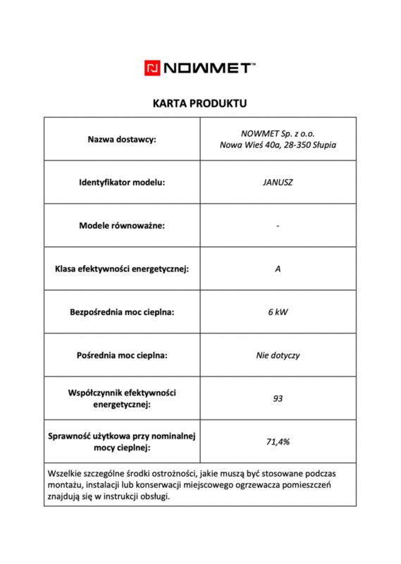 Brændeovn JANUSZ 6,1 kW 28x29x69 cm Sort
