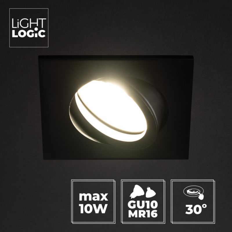 LightLogic LL COSS DTL-B 30543 spotringslampe, loft, justerbar, kvadratisk, mat-sort, 1 stk.