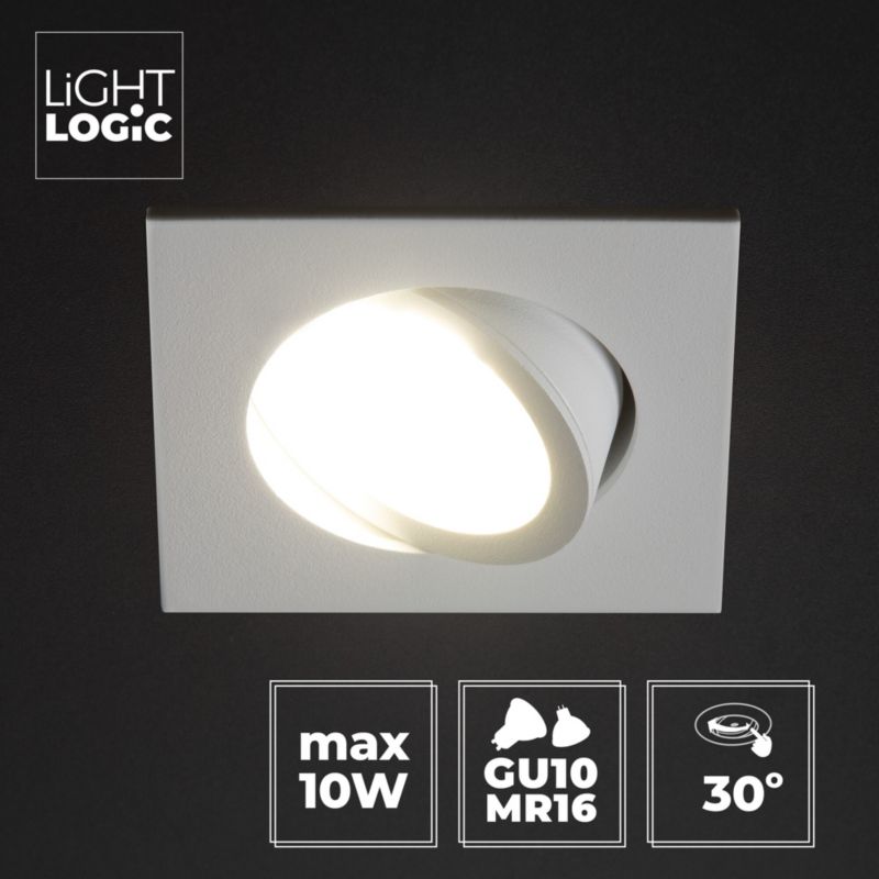 LightLogic LL COSS DTL-W punktloftspot med justerbar firkantet ring, hvid, 1 stk.