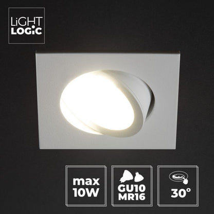 LightLogic LL COSS DTL-W punktloftspot med justerbar firkantet ring, hvid, 1 stk.