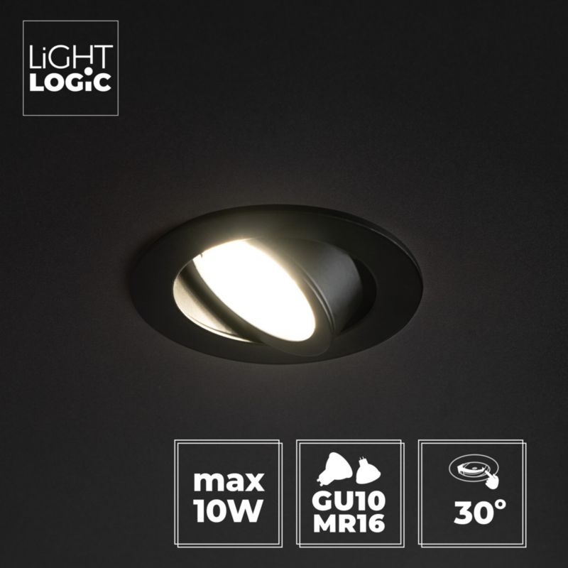 LightLogic LL COSS DTO-B 30545 spotringslampe, rund, sort, 1 stk.