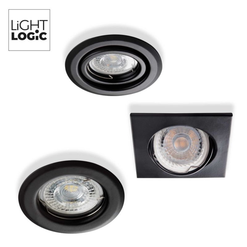 LightLogic LL DUS DSO-B 30535 sort justerbar indbygningsspot med halogenring, 1 stk.