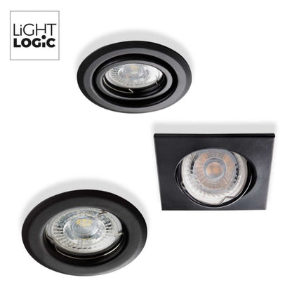 LightLogic LL DUS DSO-B 30535 sort justerbar indbygningsspot med halogenring, 1 stk.