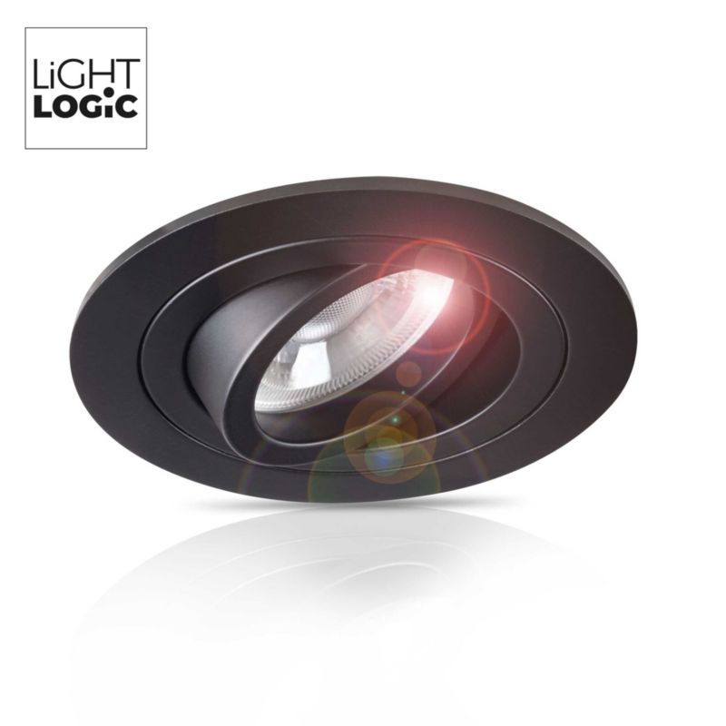LightLogic LL EGER DTO-B 30566 rund sort indbygningsspot med justering, 1 stk.
