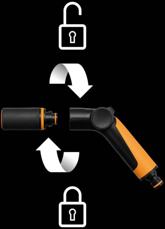 Fiskars Comfort sprøjtepistol i sort og orange