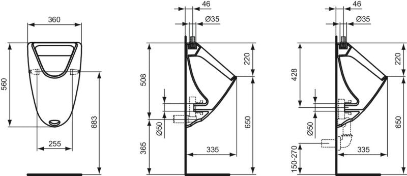 Pisuar Ecco Top-Feed Hvid 36 x 35,5 x 56 cm