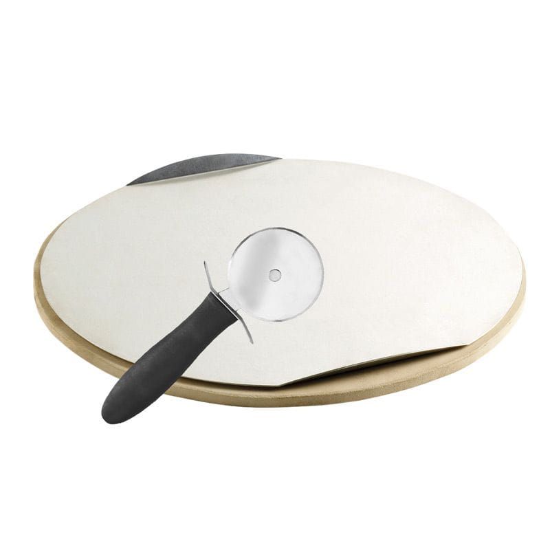 Pizzasten 38 cm med Aluminiumsbakke Beige