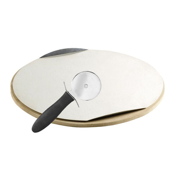 Pizzasten 38 cm med Aluminiumsbakke Beige
