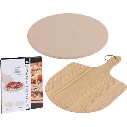 Pizzasten Keramisk 33 cm med Træspade