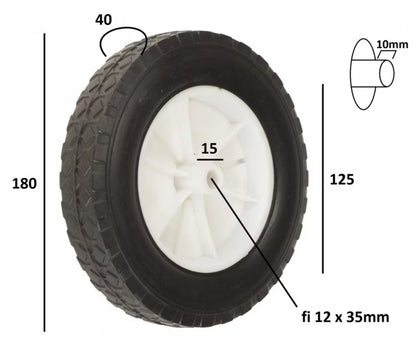 Plæneklipperhjul Ø180 mm Hvid med 12 mm Aksel 2 stk.