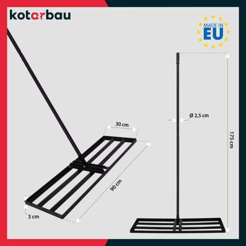 Plænerive Nivelleringsrive 92x30 cm med Skaft 175 cm Sort