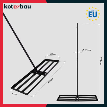 Plænerive Nivelleringsrive 92x30 cm med Skaft 175 cm Sort