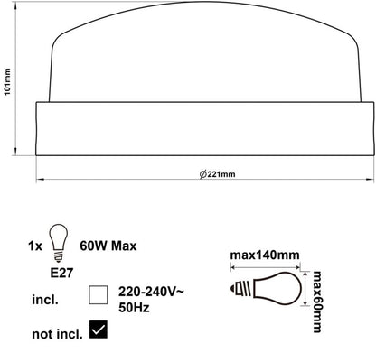 Rund plafondel Mahu E27 hvid