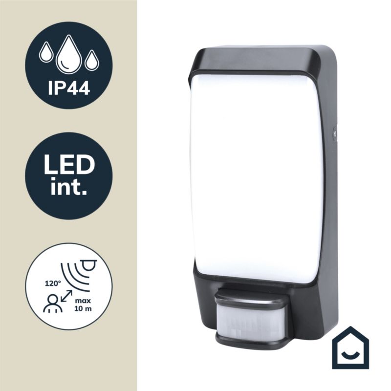 Loftlampe Galeano Rektangulær 800 lm IP44 Med Bevægelsessensor Sort