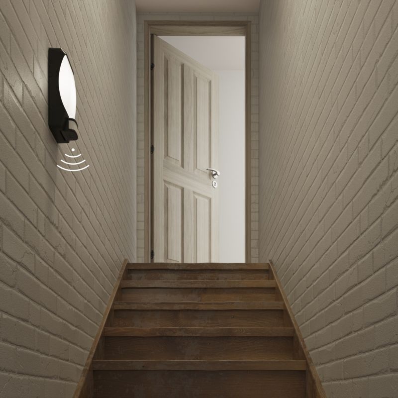 GoodHome Galeano rektangulært kælderloftlampe 800 lm IP44 med bevægelsessensor i mat‑sort