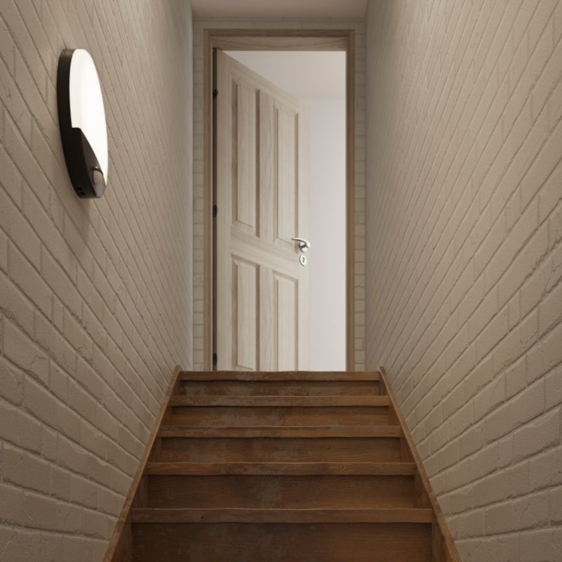 GoodHome Pradham kælderloftlampe 900 lm IP44 med bevægelsessensor, mat-sort