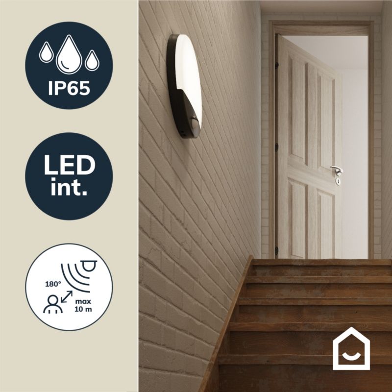 Loftlampe Pradham 900 lm IP44 Med Bevægelsessensor Sort