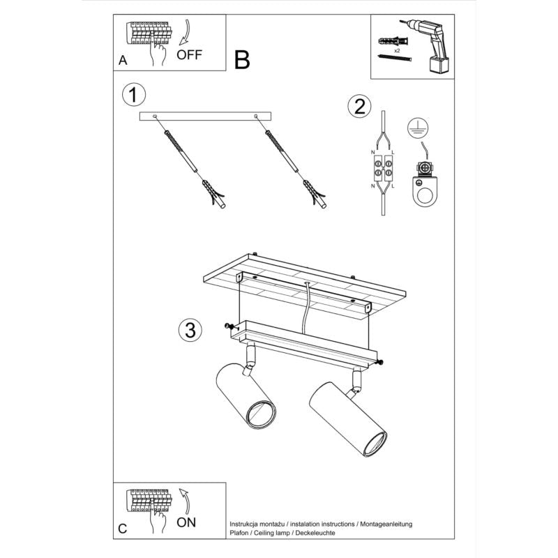 Plafond Sollux Lighting DIREZIONE 2 hvid 1 stk.