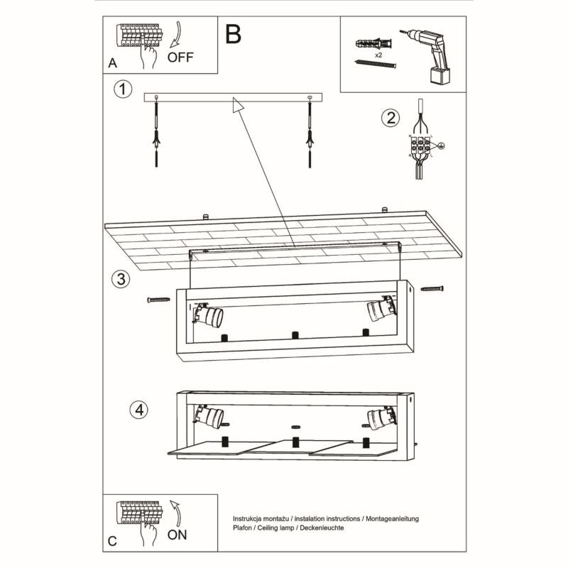 Plafond Sollux Lighting FENIKS 2 i naturligt træ, 1 stk.