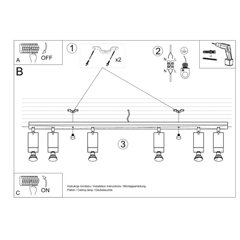 Plafond Sollux Lighting MERIDA 6L grå 1 stk.