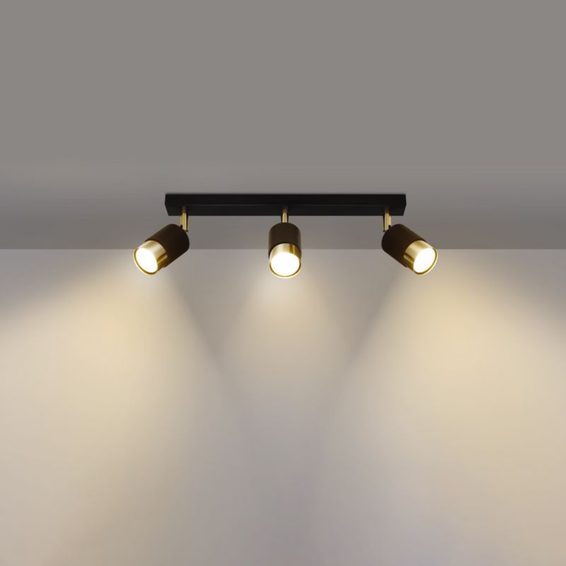 Plafond Sollux Lighting NERO 3 sort/guld 1 stk.