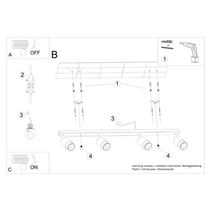 Plafond Sollux Lighting NERO 4 sort/guld 1 stk.