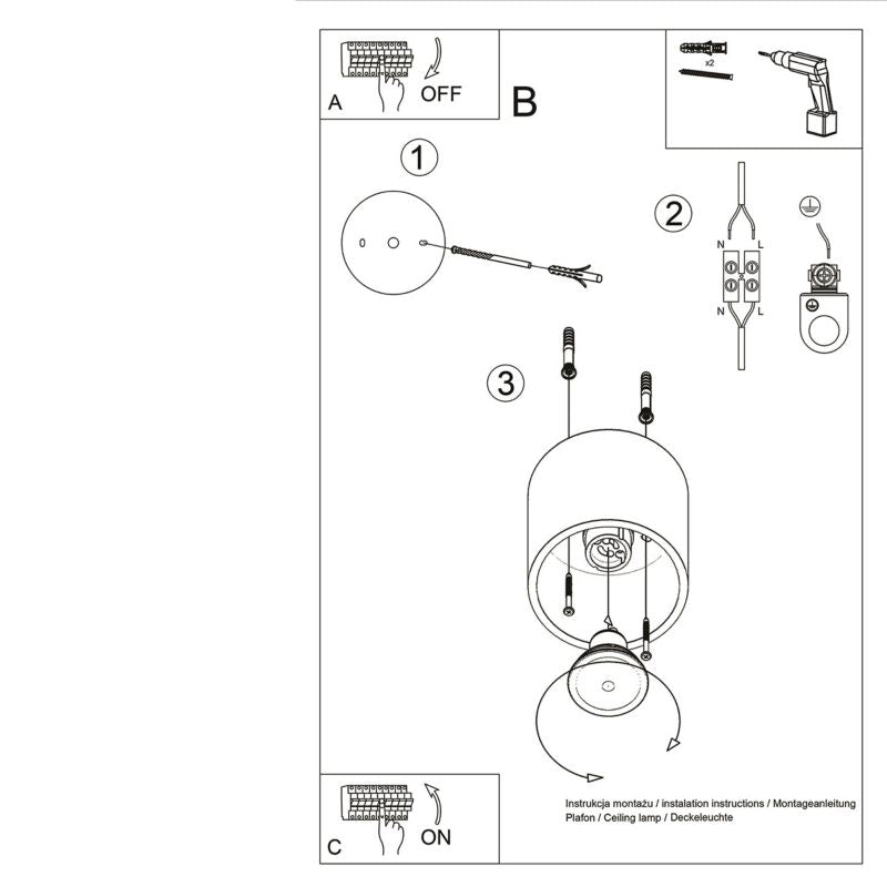 Plafond Sollux Lighting ORBIS 1 guldfarvet 1 stk.