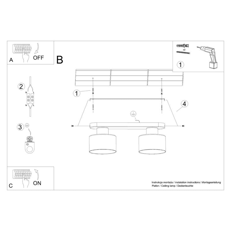 Plafond Sollux Lighting SAVAR 2 mat-sort 1 stk.
