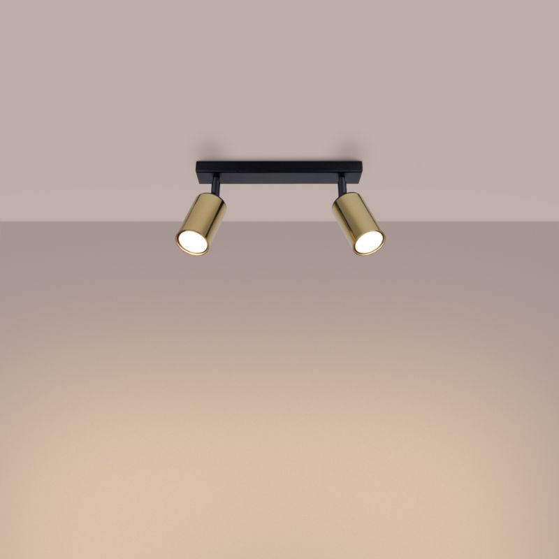 Plafond Sollux Lighting WINX 2 mat-sort/guld 1 stk.